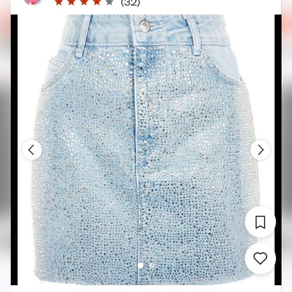 NWT Moto Sz 12 denim skirt, rhinestones, bling, embellished